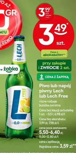 Żabka Piwo lub napój piwny Lech lub Lech Free różne rodzaje butelka zwrotna oferta