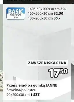 JYSK Prześcieradło z gumką JANNE 90x200x30cm oferta