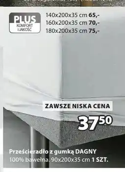 JYSK Prześcieradło z gumką DAGNY 90x200x35cm oferta