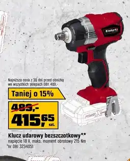 OBI Klucz udarowy bezszczotkowy Einhell napięcie 18V, maks. moment obrotowy 215Nm oferta