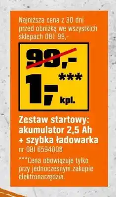 OBI Zestaw startowy: akumulator 2,5Ah + szybka ładowarka Einhell oferta
