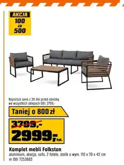 OBI Komplet mebli Folkston aluminium akacja sofa 2 fotele stolik o wym. 110x70x42cm oferta