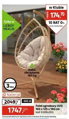 Leroy Merlin Fotel ogrodowy Naterial OVO 100x125x190cm oferta