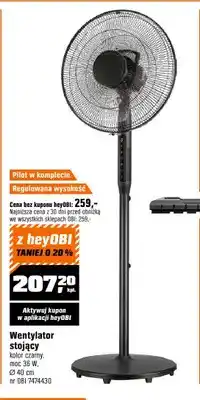 OBI Wentylator stojący kolor czarny moc 36W Ø 40cm oferta