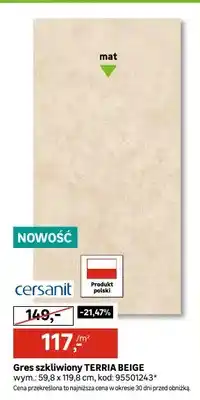Leroy Merlin Gres szkliwiony Cersanit TERRIA BEIGE mat 59,8x119,8cm oferta
