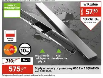 Leroy Merlin Odpływ liniowy prysznicowy 600 2 w 1 EQUATION oferta