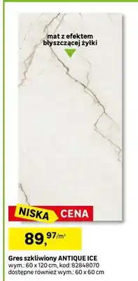 Leroy Merlin Gres szkliwiony ANTIQUE ICE mat z efektem błyszczącej żyłki 60x120cm oferta