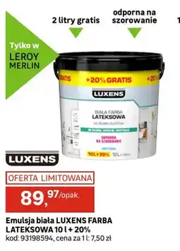 Leroy Merlin Emulsja biała LUXENS FARBA LATEKSOWA 10l + 20% oferta