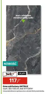 Leroy Merlin Gres szkliwiony ANTRAX mat z efektem strukturalnej żyłki 60x120cm oferta