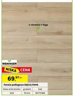 Leroy Merlin Panele podłogowe DĄB ALFAMA WENINGER klasa ścieralności AC6 grubość 10mm oferta