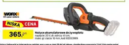 Leroy Merlin Nożyce akumulatorowe do żywopłotu WORX napięcie: 20V, dł. ostrza: 45cm, maks. gr. cięcia: 16mm oferta