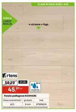 Leroy Merlin Panele podłogowe Artens KENMARE 4-stronna v-fuga AC5 8mm 24h odporności na stojącą wodę oferta