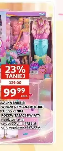 Auchan LALKA BARBIE: WRÓŻKA ZMIANA KOLORU LUB SYRENKA ROZKWITAJĄCE KWIATY oferta