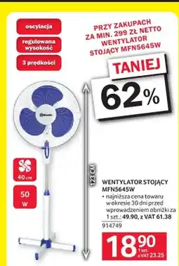 Selgros Wentylator stojący Msonic MFN5645W 40cm 123cm 50W oferta