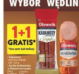Intermarche Kabanosy wybrane rodzaje 100 - 105 g • Sucha krakowska z filetem kurczaka 255 g oferta