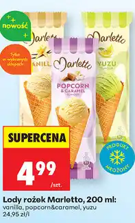 Biedronka Lody rożek Marletto, 200 ml: vanilla, popcorn&caramel, yuzu oferta