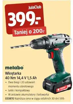 Jula Wkrętarka metabo 40Nm 14,4V 1,5Ah oferta