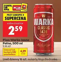 Biedronka Piwo Warka Jasne Pełne , 500 ml oferta