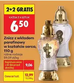 Biedronka Znicz z wkładem parafinowy w kształcie serca, 110 g oferta