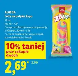Lidl ALGIDA Lody na patyku Zapp oferta