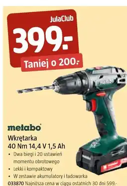 Jula Wkrętarka 40 Nm 14,4 V 1,5 Ah metabo oferta