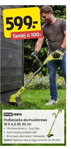 Jula Ryobi One+ Podkaszarka akumulatorowa 18 V 4,0 Ah 30 cm oferta