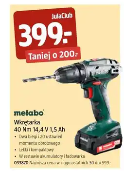 Jula metabo Wkrętarka 40 Nm 14,4 V 1,5 Ah oferta