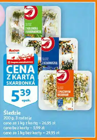 Auchan Śledź z prażonymi nasionami 1 SZT 200 G oferta