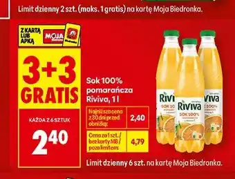 Biedronka Sok 100% pomarańcza Riviva oferta