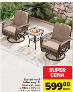 Carrefour Zestaw mebli balkonowych 2 fotele obrotowe, stolik z poduszkami oferta