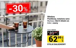 Merkury Market Stolik balkonowy składany plastikowy metalowa rama 60x73-83x64cm czarny oferta