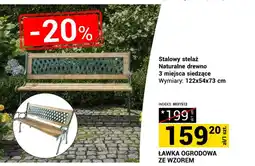 Merkury Market Ławka ogrodowa ze wzorem stalowy stelaż naturalne drewno 3 miejsca siedzące 122x54x73cm oferta