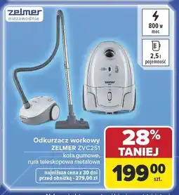 Carrefour Odkurzacz workowy ZELMER ZVC251 koła gumowe rura teleskopowa metalowa 800W oferta