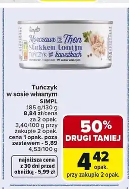 Carrefour Tuńczyk w kawałkach w sosie własnym Simpl oferta