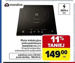 Carrefour Płyta indukcyjna jednopalnikowa MANDINE MIC210 2000W 10 opcji temperatur automatyczne wyłączanie oferta
