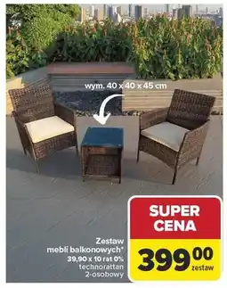 Carrefour Zestaw mebli balkonowych technorattan 2-osobowy wym. 40x40x45cm oferta