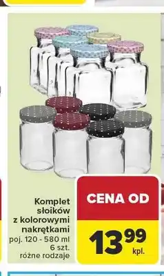 Carrefour Komplet słoików z kolorowymi nakrętkami 120-580ml 6szt oferta