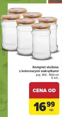 Carrefour Komplet słoików z kolorowymi nakrętkami 165-900ml 6-pak oferta