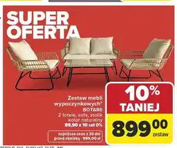 Carrefour Zestaw mebli wypoczynkowych BOTARII 2 fotele sofa stolik kolor naturalny oferta