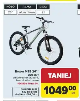 Carrefour Rower MTB DUSTER 26 amortyzator przedni hamulce tarczowe oferta