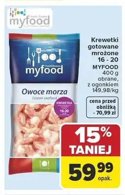 Carrefour Krewetki gotowane mrożone 16-20 MYFOOD obrane z ogonkiem oferta