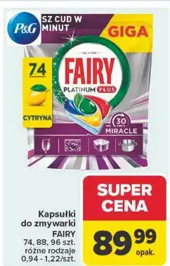Carrefour Kapsułki do zmywarki lemon Fairy Platinum Plus oferta
