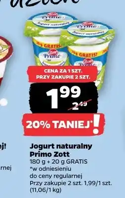Netto Jogurt naturalny Primo Zott 180g + 20g GRATIS oferta