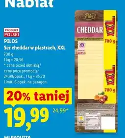 Lidl Ser cheddar w plastrach XXL Pilos oferta
