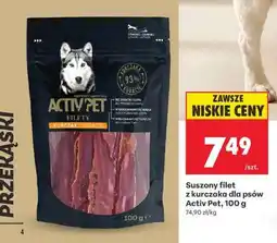 Biedronka Suszony filet z kurczaka dla psów Activ Pet, 100 g oferta