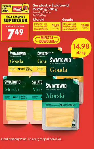 Biedronka Ser plastry Światowid, 2x250 g/500 g: Morski, Gouda oferta