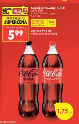 Biedronka Napój gazowany, 1,75 l: Coca-Cola, Coca-Cola Zero Cukru oferta
