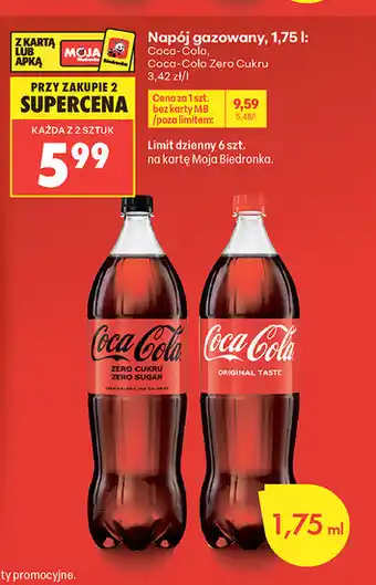 Napój gazowany, 1,75 l: Coca-Cola, Coca-Cola Zero Cukru