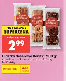 Biedronka Ciastka deserowe Bonitki, 200 g: z masłem, z cukrem, z kakao i czekoladą oferta