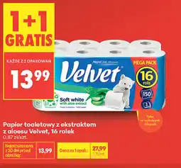 Biedronka Papier toaletowy z ekstraktem z aloesu Velvet, 16 rolek oferta